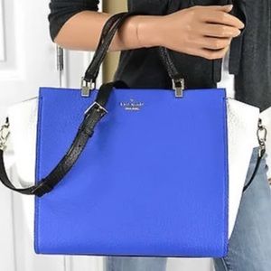 Kate Spade Blue & White Square Leather Satchel Like New